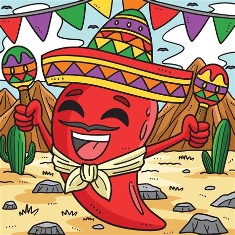 Cinco De Mayo Jalapeno Sombrero Colored Cartoon Vector Art At