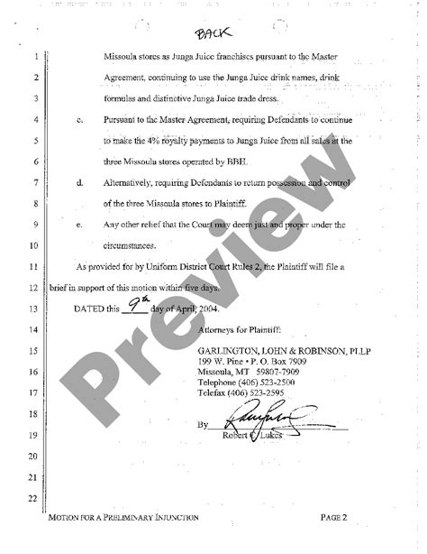 Montana Motion For A Preliminary Injunction Us Legal Forms