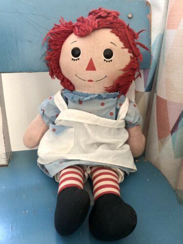 Vintage Raggedy Ann Doll Knickerbocker Blue Dress W Red Polka Dots