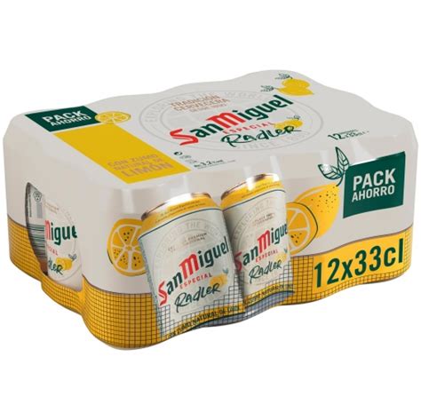 Cerveza San Miguel Radler con limón pack de 12 latas de 33 cl