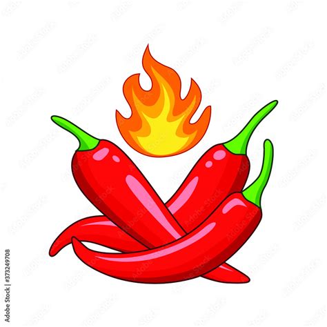 Red Hot Chili Pepper On Fire Vector Illustration Isolated On White Background Illustration Of