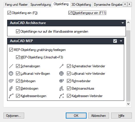 So Konfigurieren Sie AutoCAD MEP 2023 Toolset Objektfang