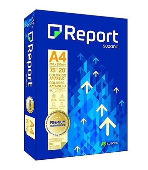 Papel Sulfite A4 Amarelo 75g m² Pacote c 500 Folhas Report Premium