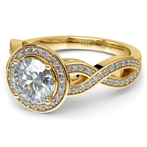 Infinity Twist Halo Diamond Engagement Ring In Yellow Gold