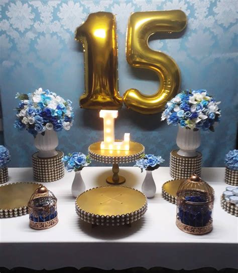 Mamãe Fazendo a Festa em Casa Decoração 15 anos Azul e Dourado