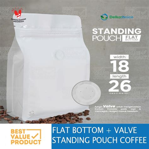 Jual KEMASAN KOPI STANDING POUCH VALVE FLAT BOTTOM SATUAN 250 GRAM 1