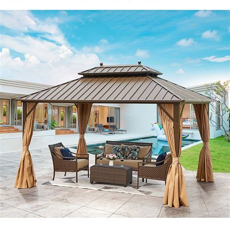 Erommy 10 X 13 Hardtop Gazebo Galvanized Steel Outdoor Gazebo Canopy Double Vented Roof