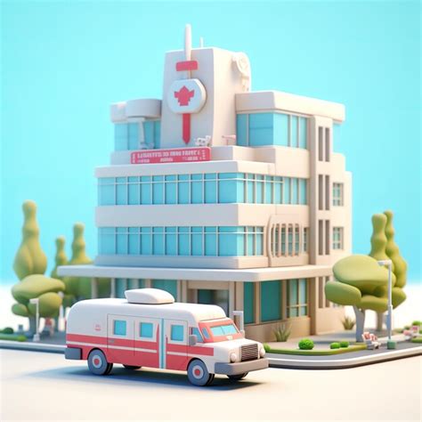 Ilustración de un edificio bajo un edificio de hospital una