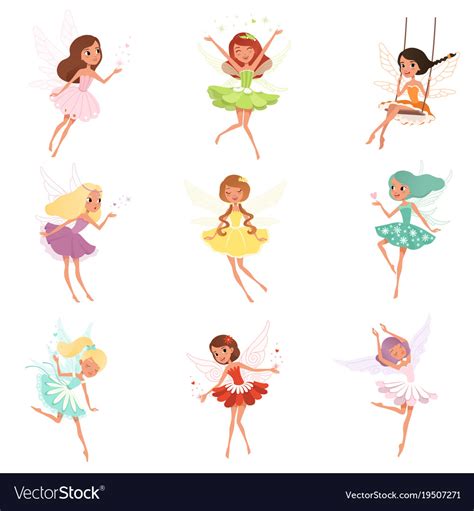 Collection of little fairies magical creatures Vector Image