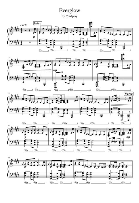 Everglow Arr Eduardo Sabino By Coldplay Sheet Music For Easy Piano