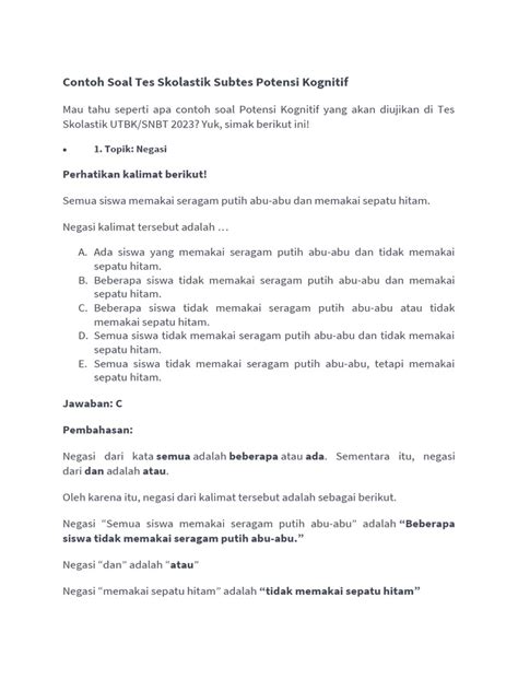 Contoh Soal Tes Skolastik Subtes Potensi Kognitif Pdf