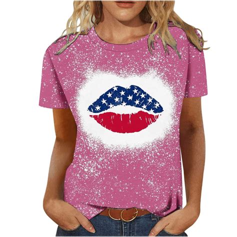 Dagegui Under 20 Women American Flag Lip Tops Cute Plus Size Top