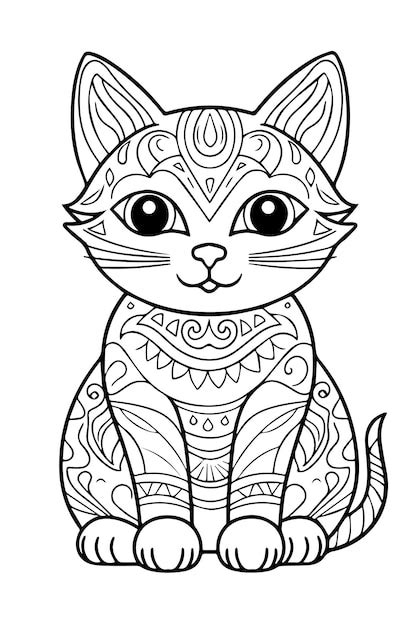 Esquema de página de libro para colorear de gato lindo Vector Premium