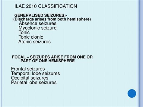 Ilae 2010 Classification Generalised Seizures