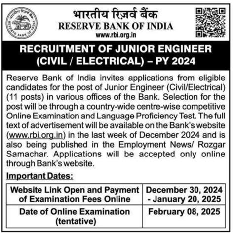 11 Posts The Reserve Bank Of India RBI JE Recruitment 2025 Last