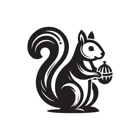 Black And White Squirrel With Nut Vector Art At Vecteezy