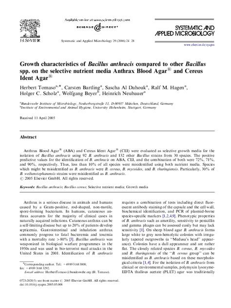 Pdf Bacillus Anthracis Identification On Selective Growth Media