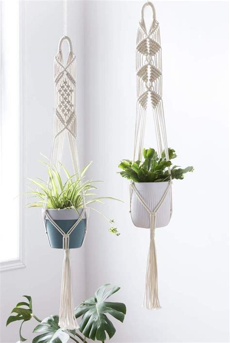 Set Of 2 Styles Macrame Plant Hangers Hanging Planters Etsy Crochet