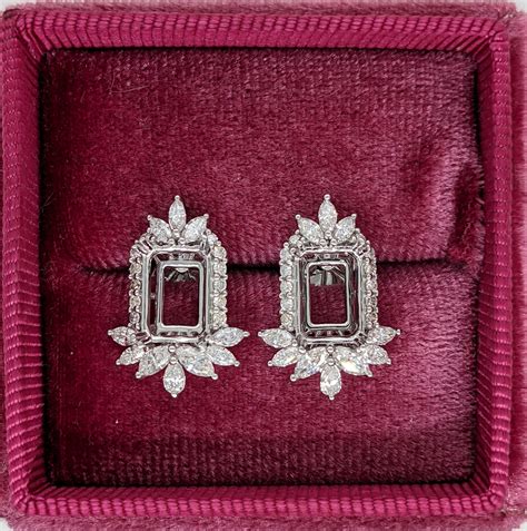 Stunning Vintage Design Earring Semi Mount w Natural Diamond Halo and