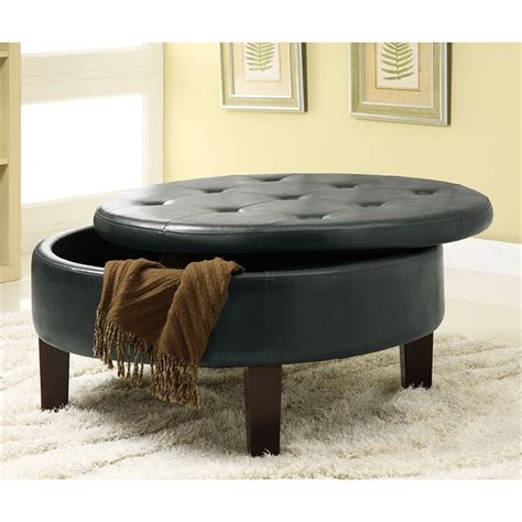 Coaster Faux Leather Round Storage Ottoman In Dark Brown Cymax Business