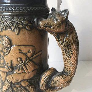 Gerz Dining Gerz German 96s Lidded Beer Stein Fox Handle Boar Hunt