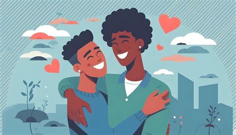 Flat Vector Illustration Of A Happy Romantic Gay Couple Premium Ai Generated Image