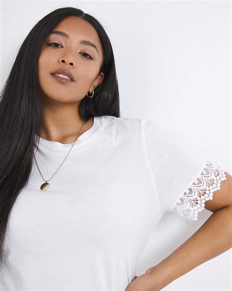 White Lace Trim Short Sleeve T Shirt Fashion World