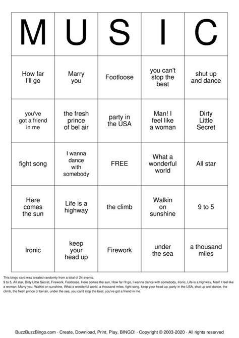 Free Music Bingo Cards Printables Printable Templates