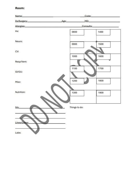 Icu Nurse Report Sheet Etsy