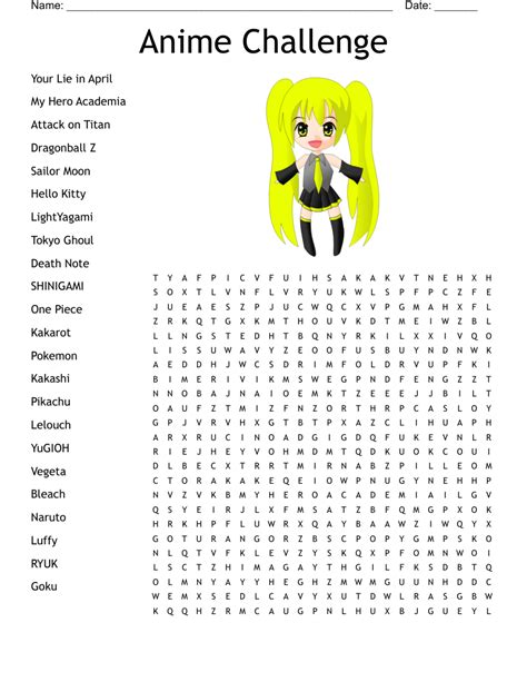 Anime Manga Word Search Wordmint