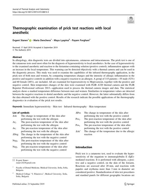 Pdf Thermographic Examination Of Prick Test Reactions With Local