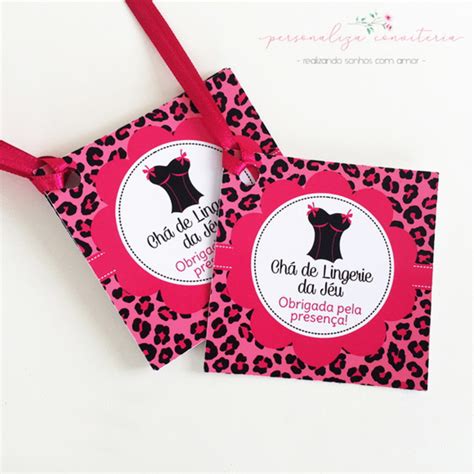 Tag Lembrancinha Ch De Lingerie Oncinha Rosa C Cetim Cm
