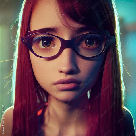 Young Woman Love Reading Books Bookworm Cartoon Big Eyed Close Up Portrait Animated Movie