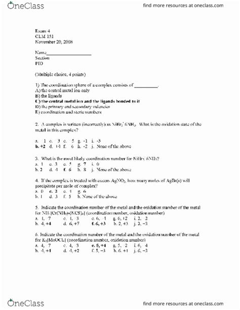 CEM 151 Midterm CEM 151 Exam 4 Page 4 OneClass