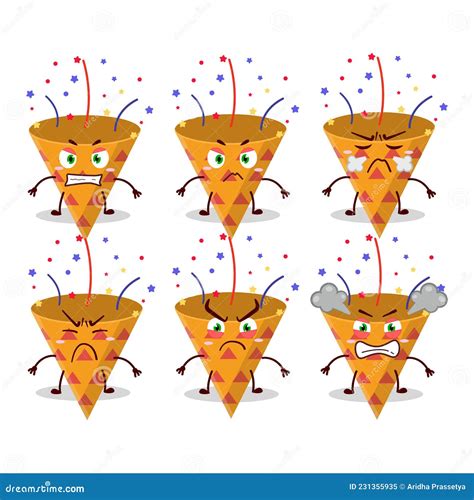 Red Rocket Firework Cartoon Character With Various Angry Expressions