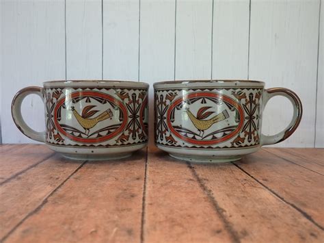 Vintage Otagiri Southwest Tribal Bird Roadrunner Soup Bowl Mug With