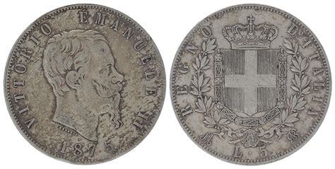 5 Lire Victor Emmanuel II Armoiries 1875