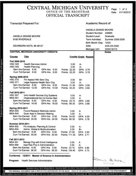 Graduate Transcript 1of 2