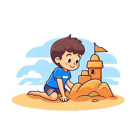 Premium Vector Boy Playing With Sand Castle On The Beach Vector