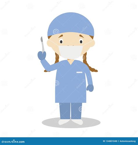 Cute Cartoon Vector Illustration of a Surgeon. Women Professions Series ...