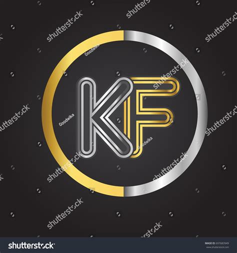 Kf Letter Logo Circle Gold Silver vector de stock libre de regalías