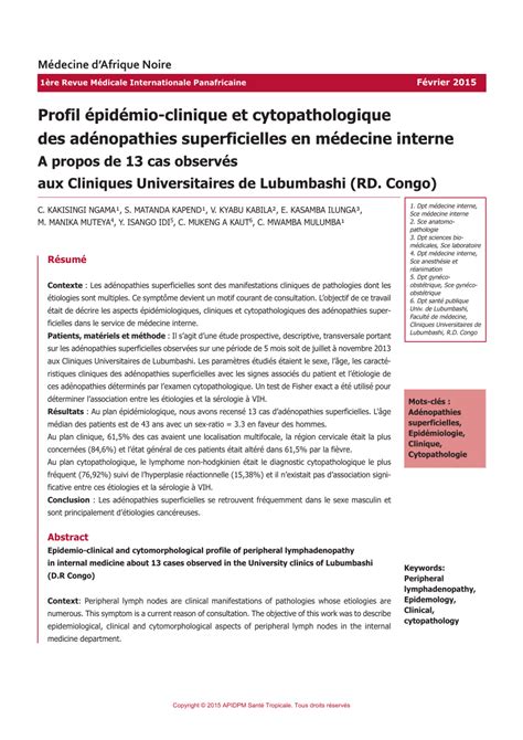 PDF Profil épidémio clinique et cytopathologique des adénopathies