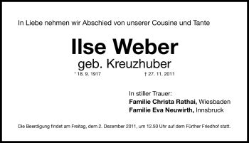 Traueranzeigen Von Ilse Weber Trauer Nn De