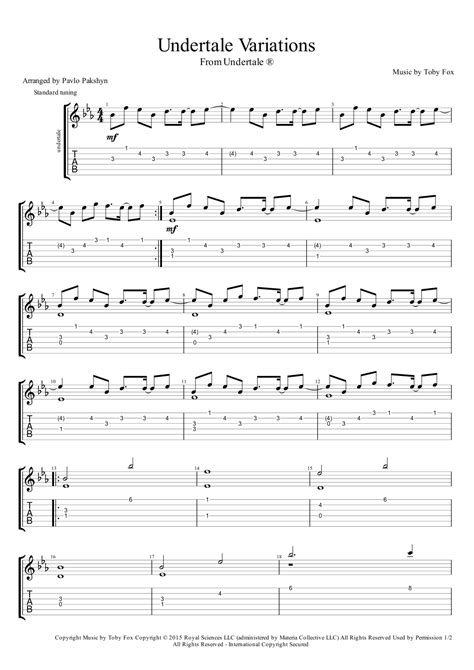 Undertale Variations Arr Pavlo Pakshyn By Toby Fox Sheet Music For