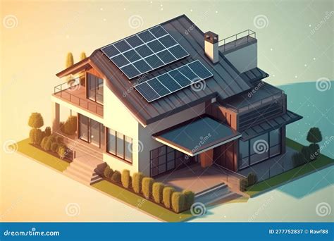 Sustainable Home With Solar Panels On Roof Generative Ai Stock Image