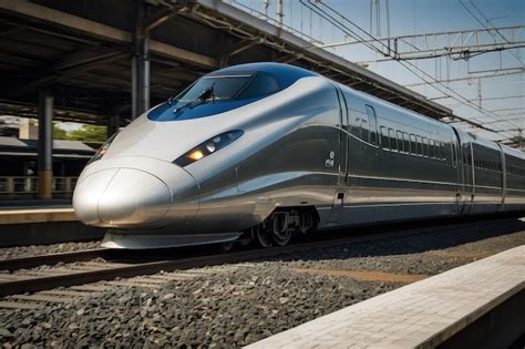 Premium Photo Bullet Train Speeding On Tracks With Mountains