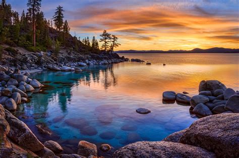 California, Sierra, Lake tahoe, Nevada, 1080P, sunset, tahoe, stones ...