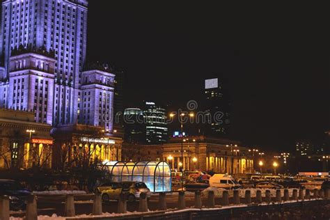 Warsaw Poland December 08 2016 Night Building Palace Of Culture