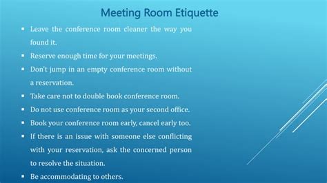 Details Regarding Meeting Room Etiquette | PPT