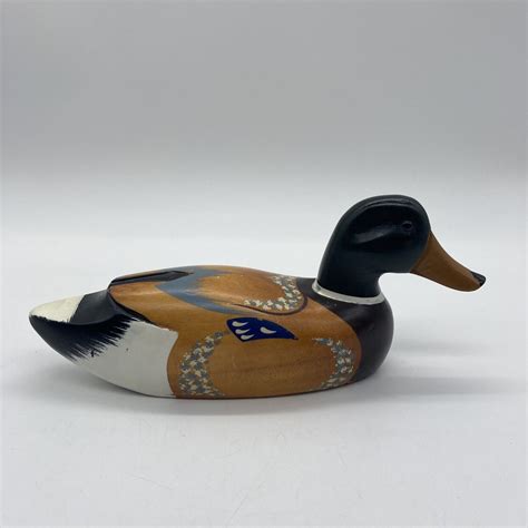 Vintage Painted Carved Wooden Duck Mallard Decoy Glass Eyes Values